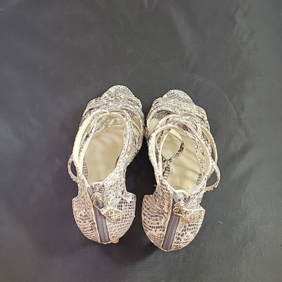 WOMEN"S POUR LA VICTOIRE SNAKESKIN LEATHER OPEN TOE HIGH HEEL STILETTOS SANDAL - Picture 7 of 12